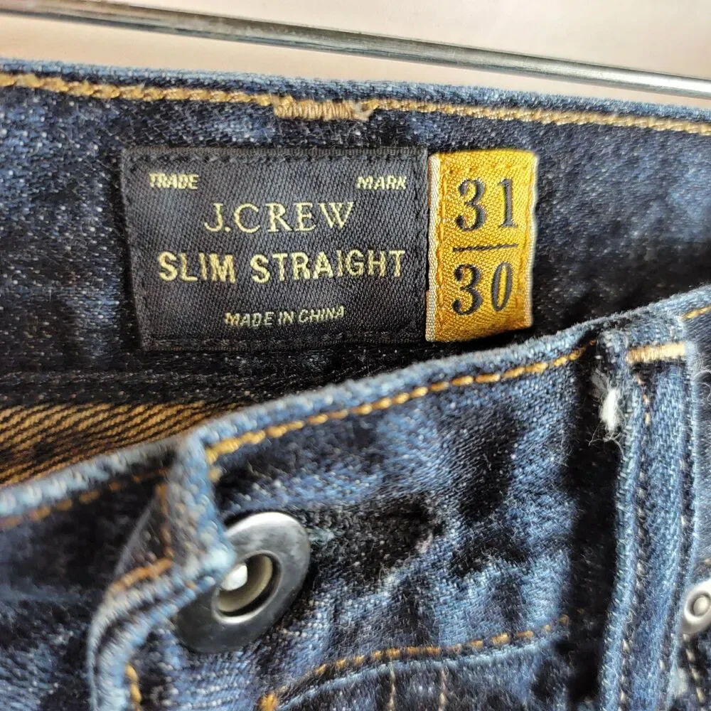 J Crew Jeans Men 31x30 Blue Denim Dark Wash Slim Straight Normcore Basic Classic